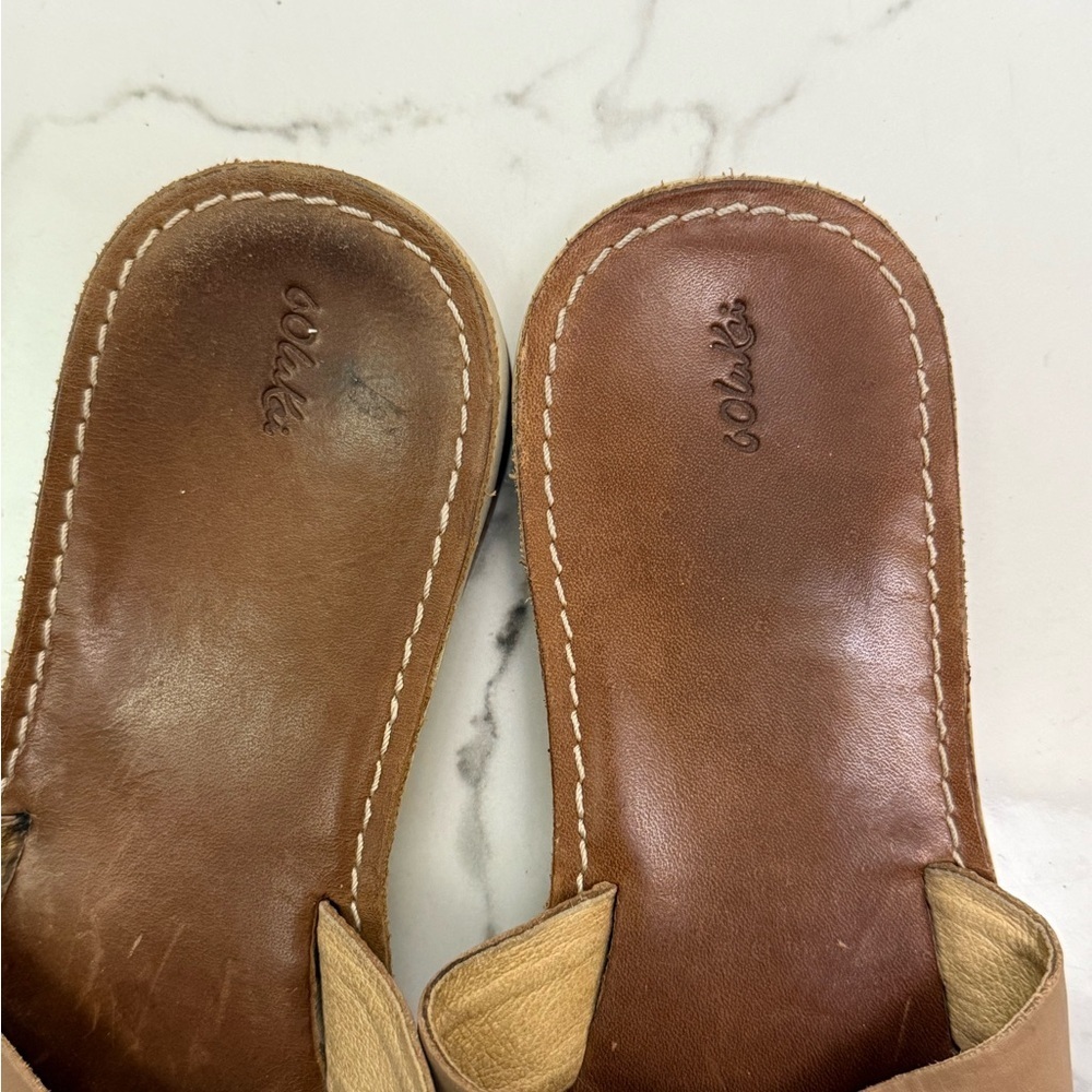 Olukai Brown Leather Slide Sandals Size 8 - Picture 2 of 6